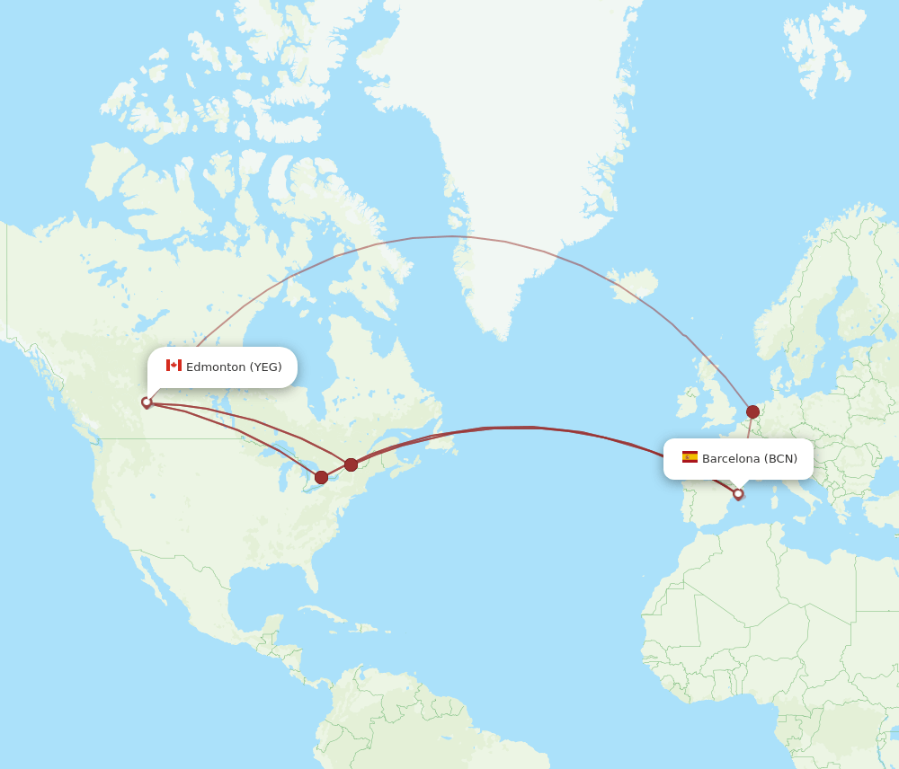 BCN-YEG flight routes