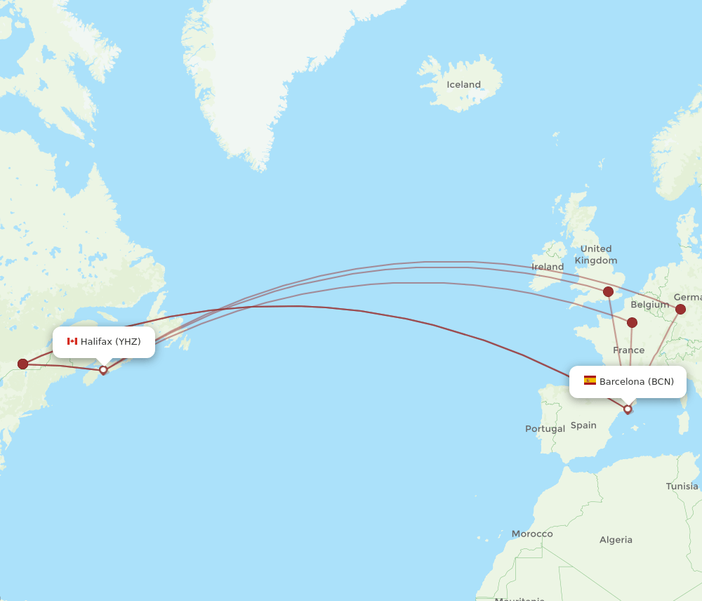 BCN-YHZ flight routes