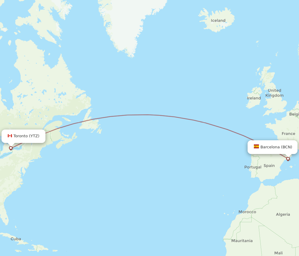 BCN-YTZ flight routes