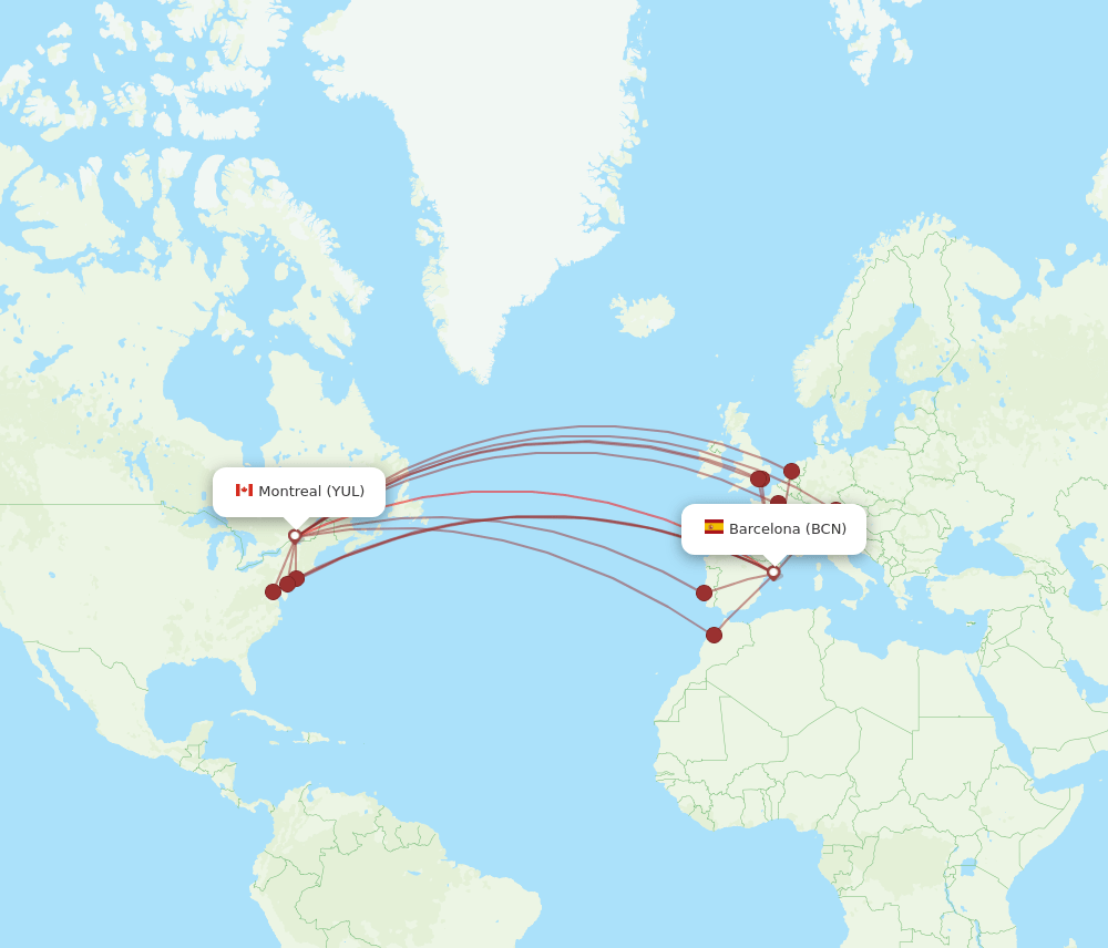 BCN-YUL flight routes