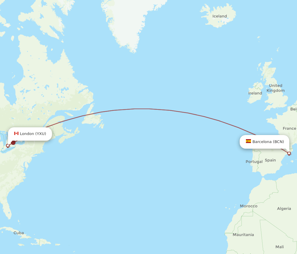 BCN-YXU flight routes