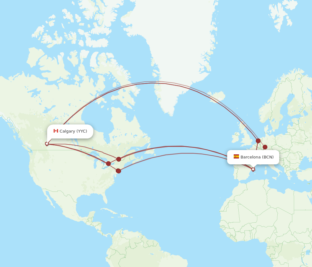 BCN-YYC flight routes