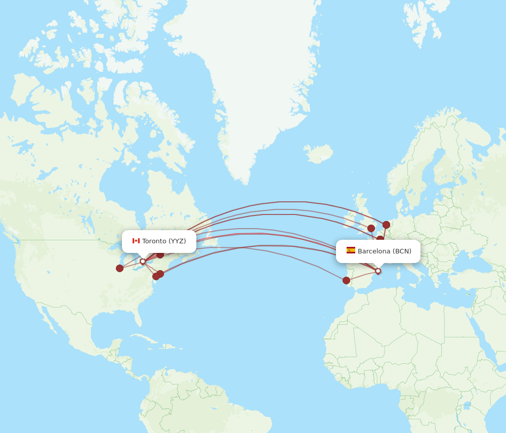 BCN-YYZ flight routes