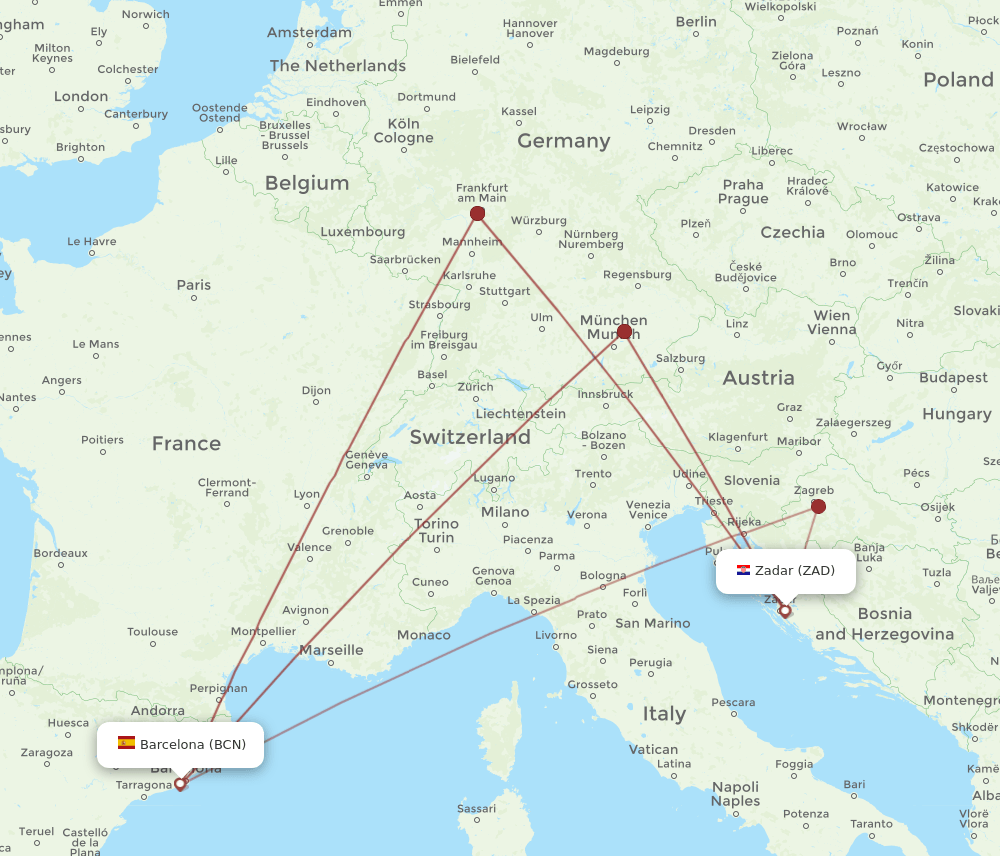 BCN-ZAD flight routes