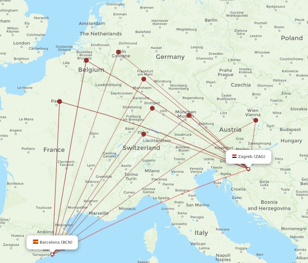 BCN-ZAG flight routes