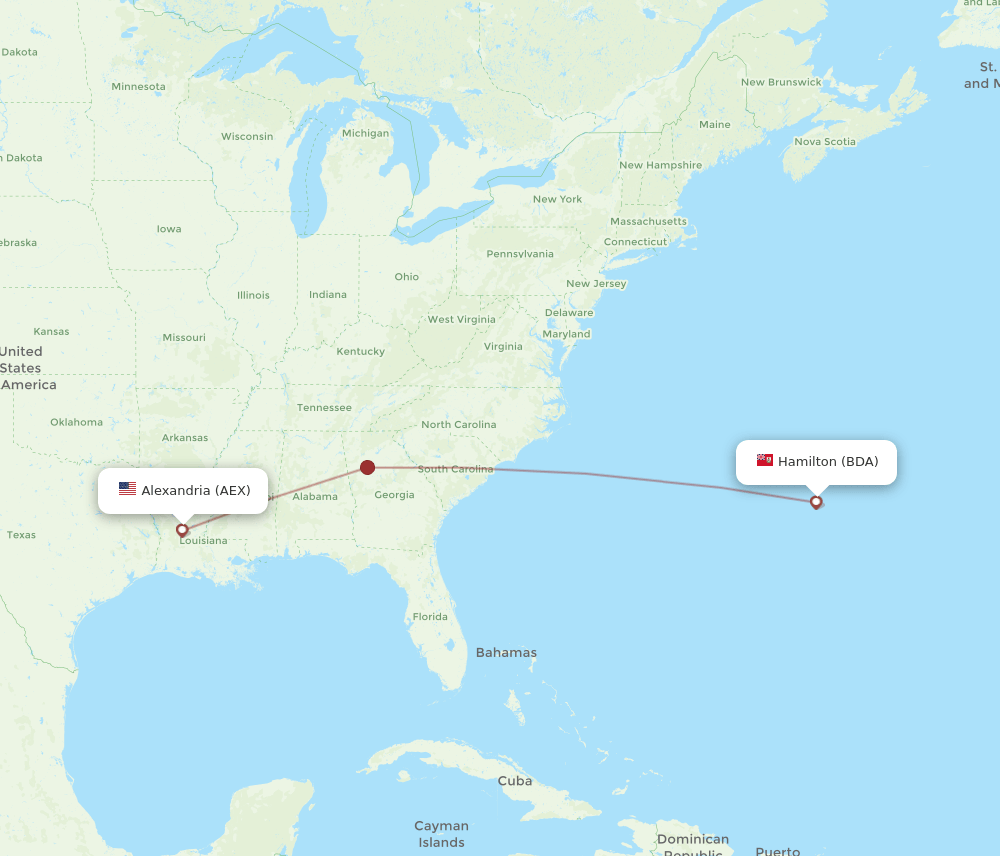 BDA to AEX flights and routes map
