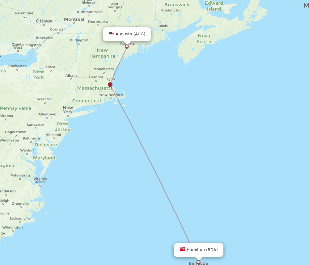 BDA to AUG flights and routes map