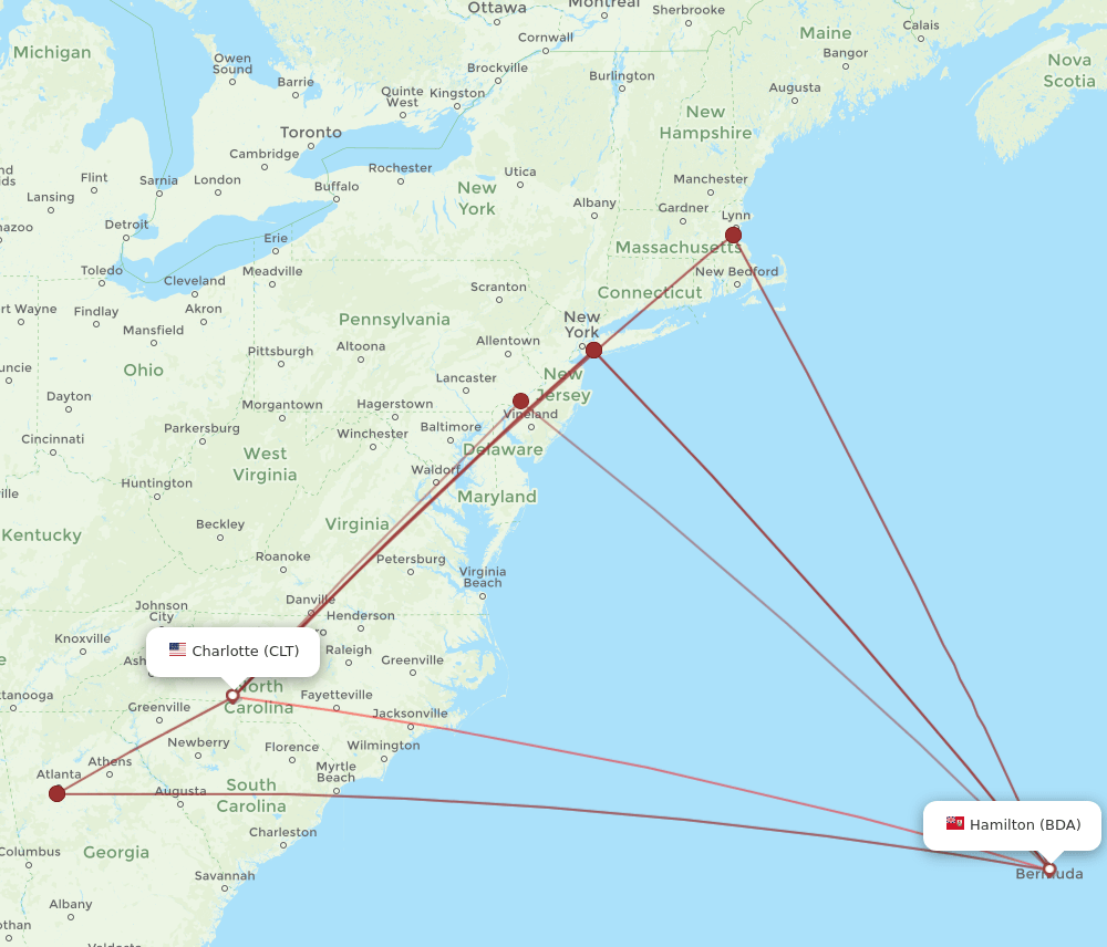 BDA-CLT flight routes