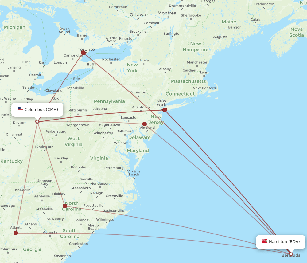 BDA-CMH flight routes