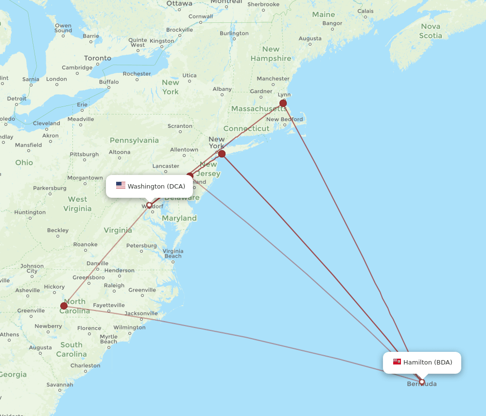 BDA-DCA flight routes