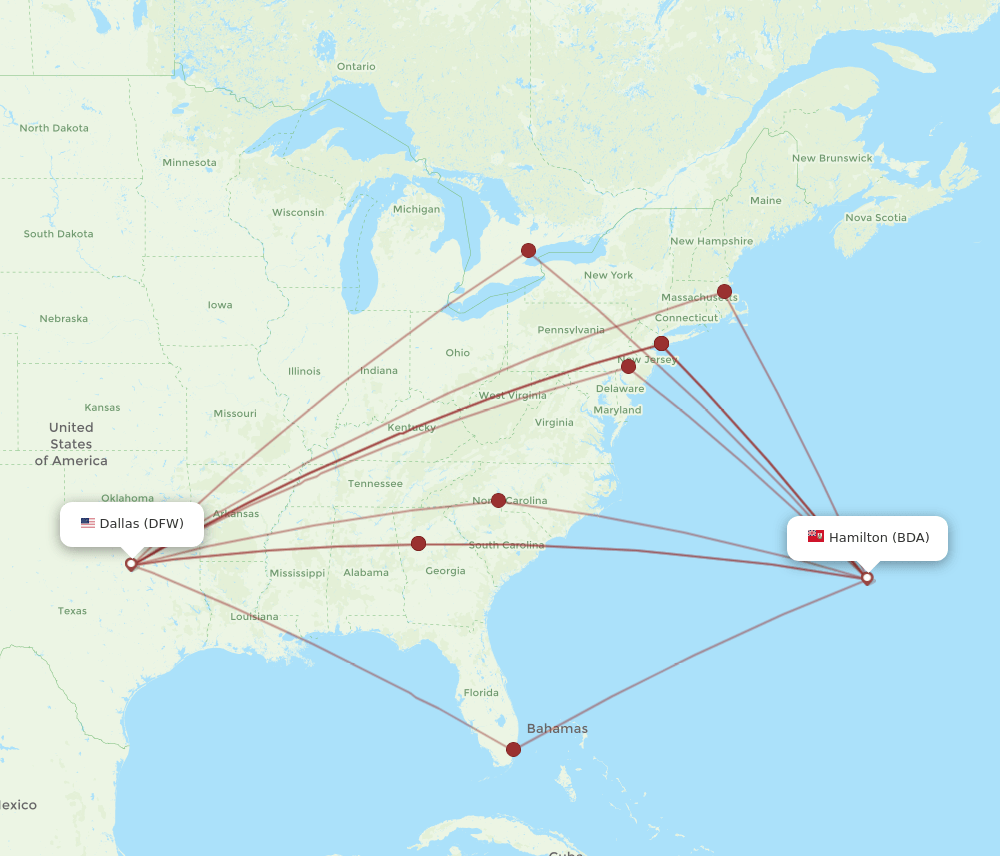 BDA-DFW flight routes