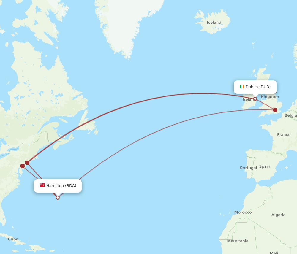 BDA to DUB flights and routes map