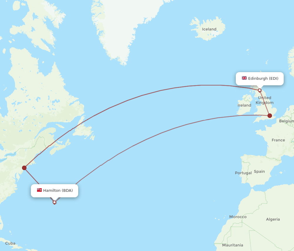 BDA-EDI flight routes
