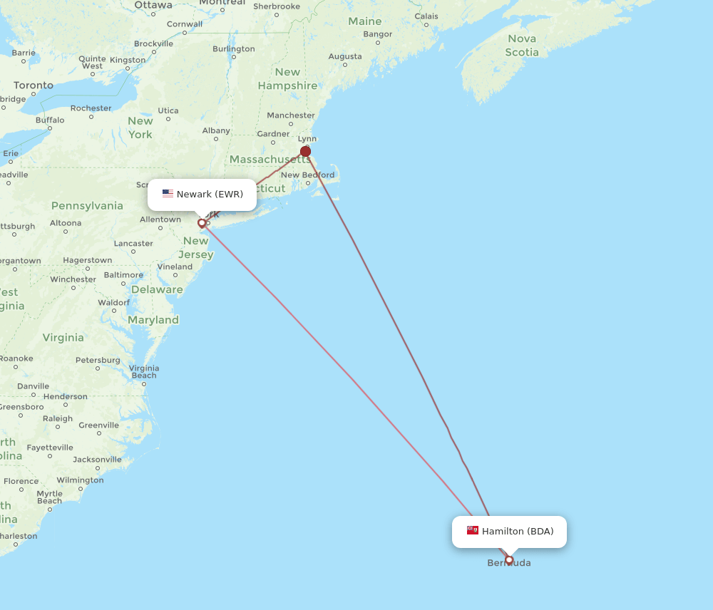 BDA-EWR flight routes