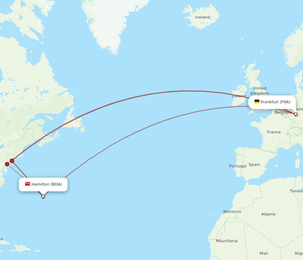 BDA to FRA flights and routes map