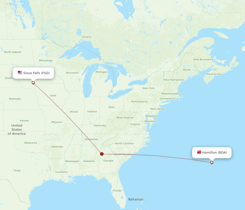 BDA to FSD flights and routes map