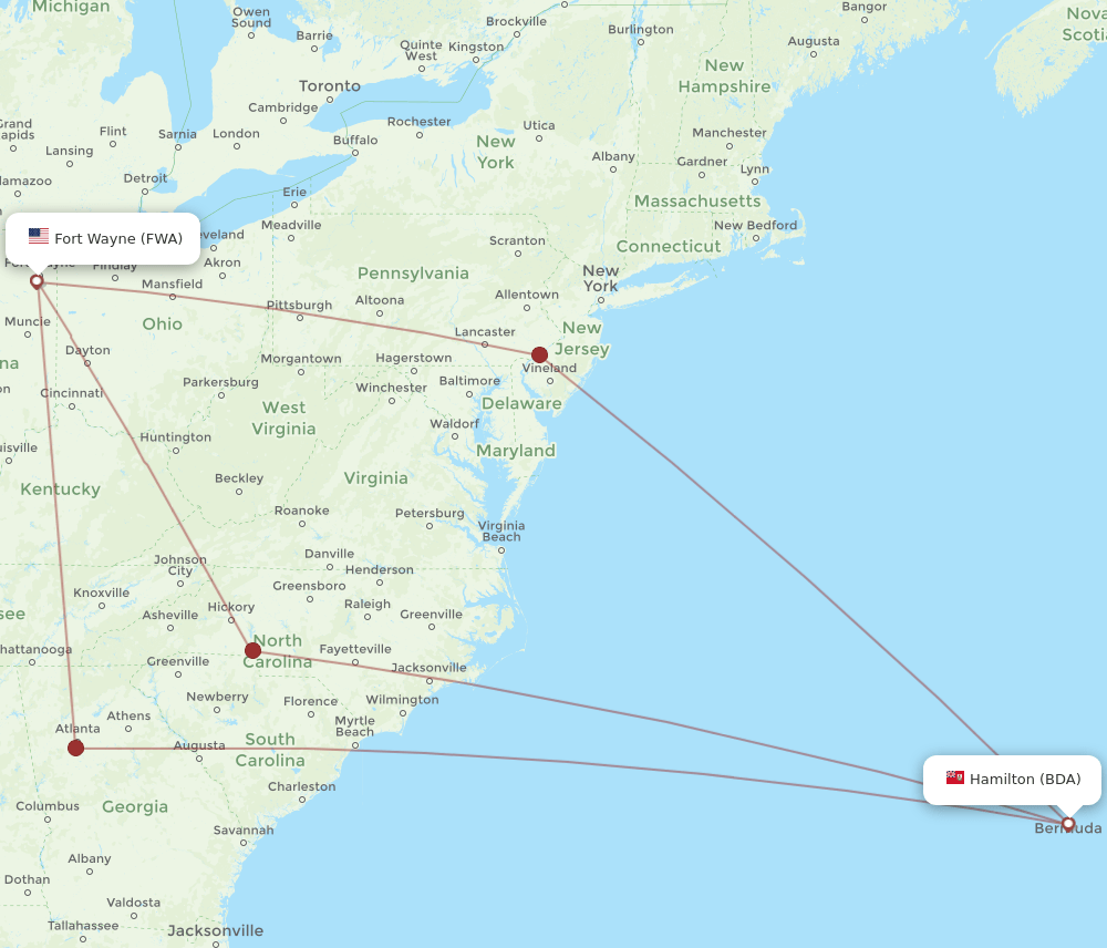 BDA to FWA flights and routes map