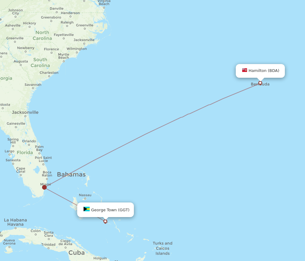 GGT to BDA flights and routes map