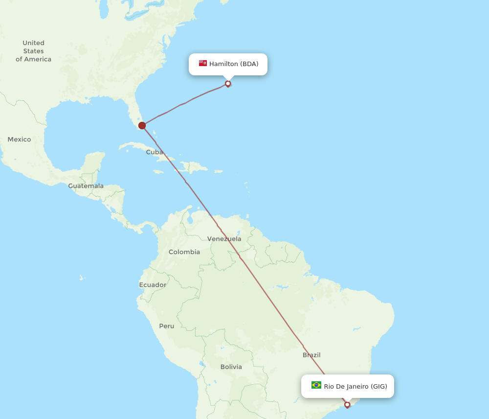 Bermuda - Rio De Janeiro route map and flight paths