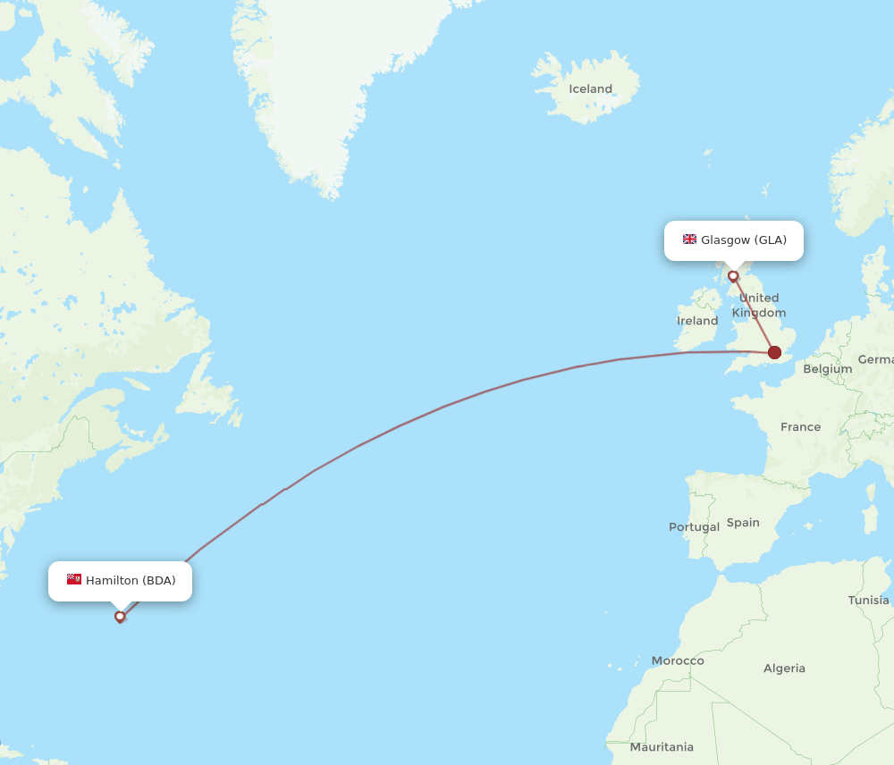 BDA to GLA flights and routes map