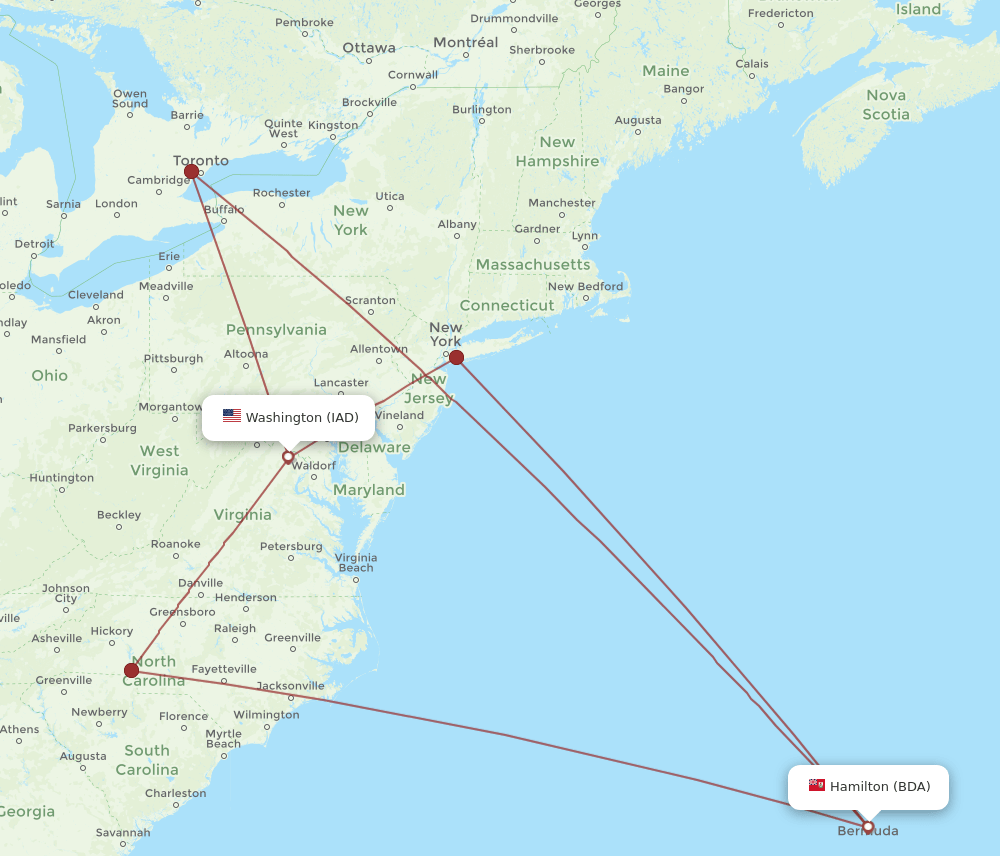 BDA-IAD flight routes