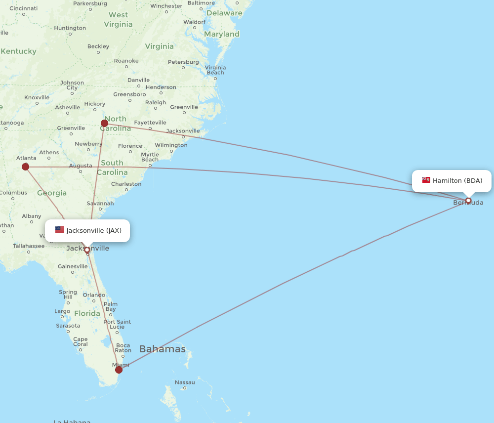 BDA-JAX flight routes