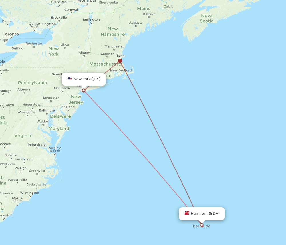 BDA-JFK flight routes