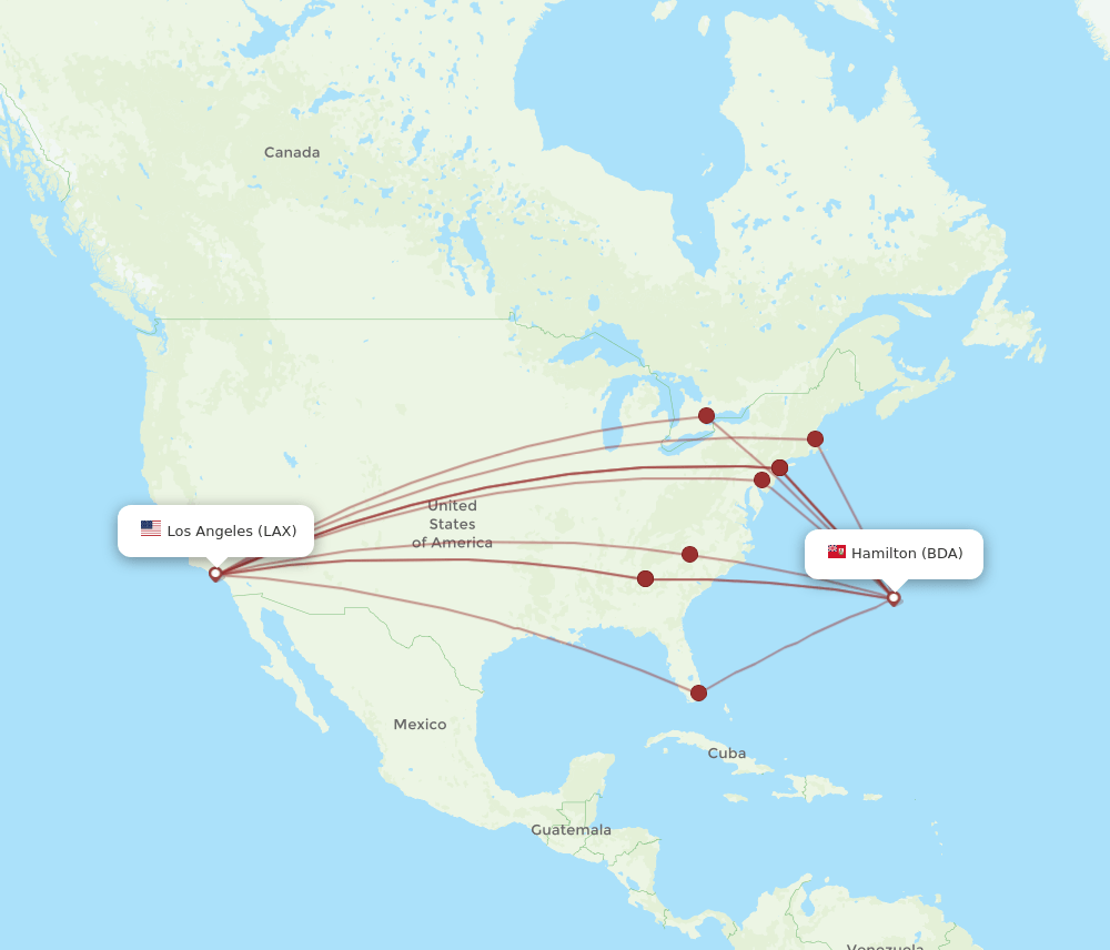 BDA-LAX flight routes