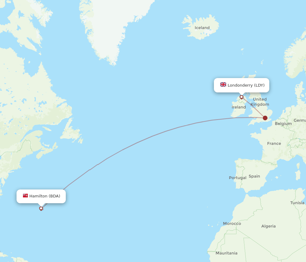 Derry - Bermuda route map and flight paths