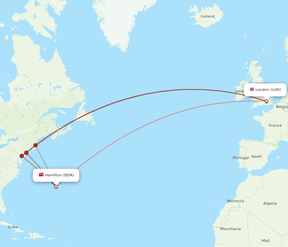 BDA-LHR flight routes