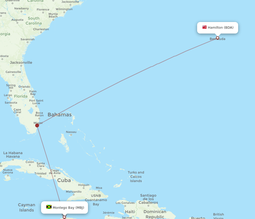 BDA-MBJ flight routes