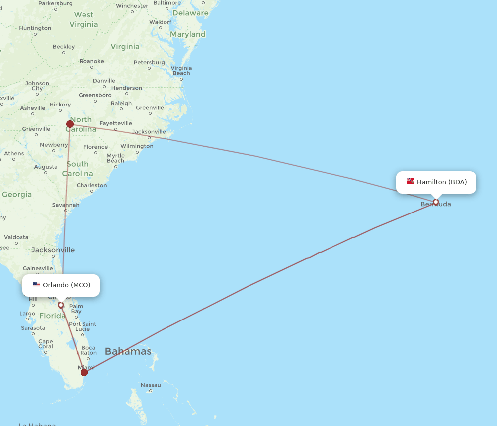 BDA-MCO flight routes