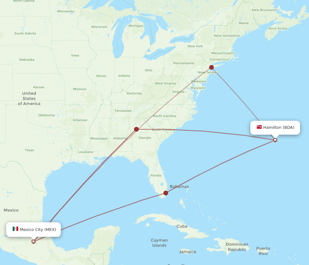BDA-MEX flight routes
