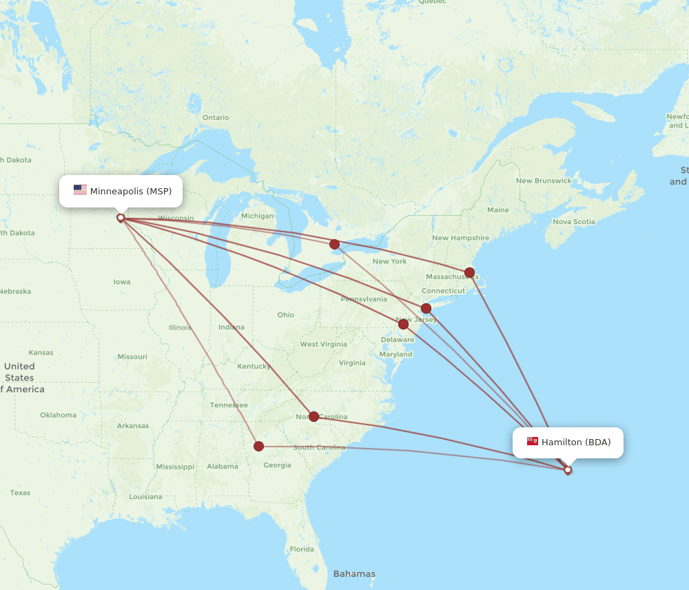 BDA to MSP flights and routes map