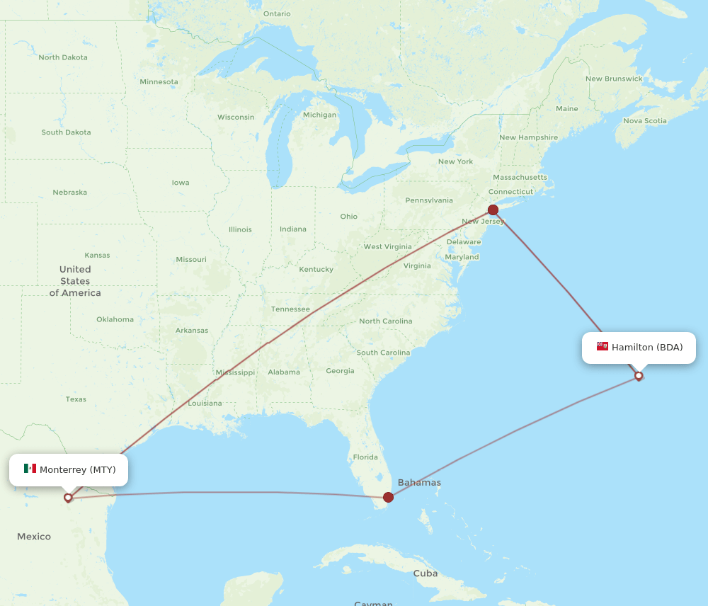 BDA-MTY flight routes