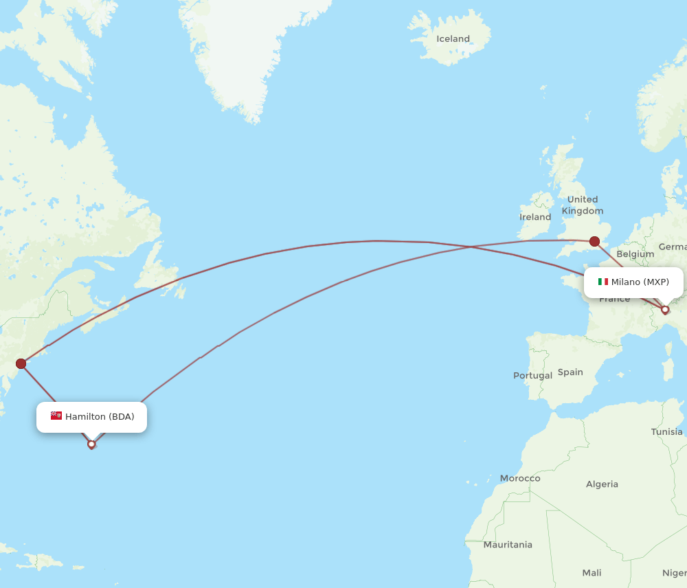 BDA-MXP flight routes