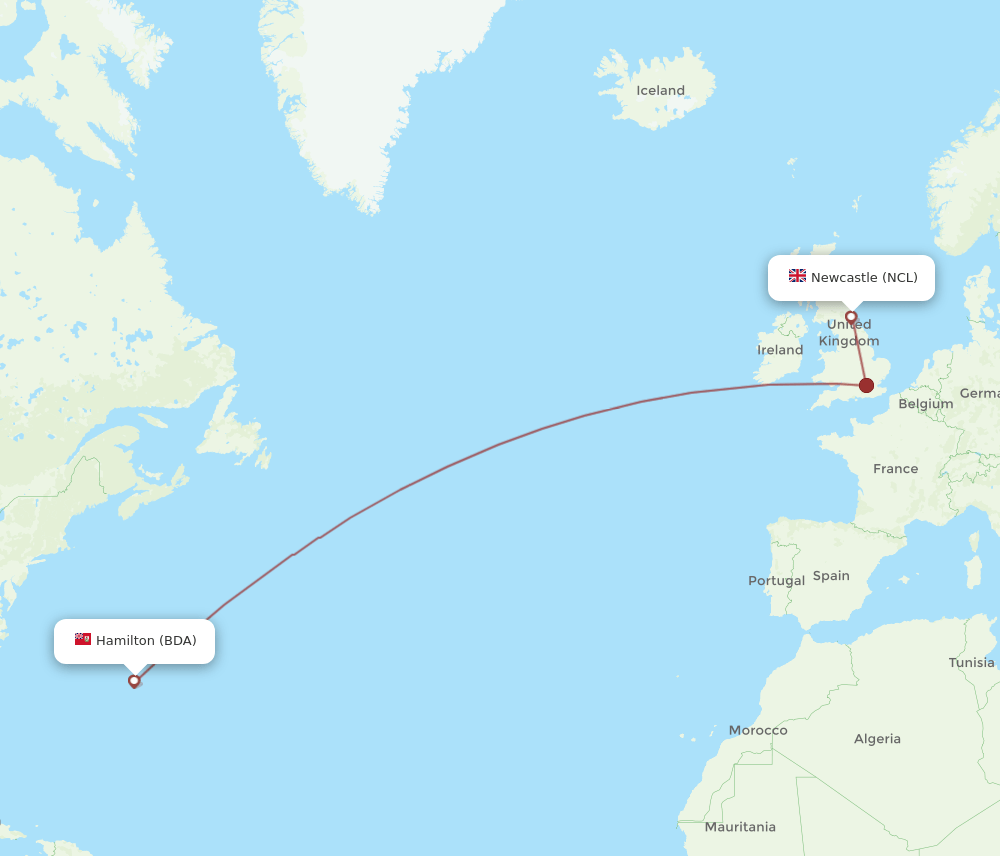 BDA-NCL flight routes