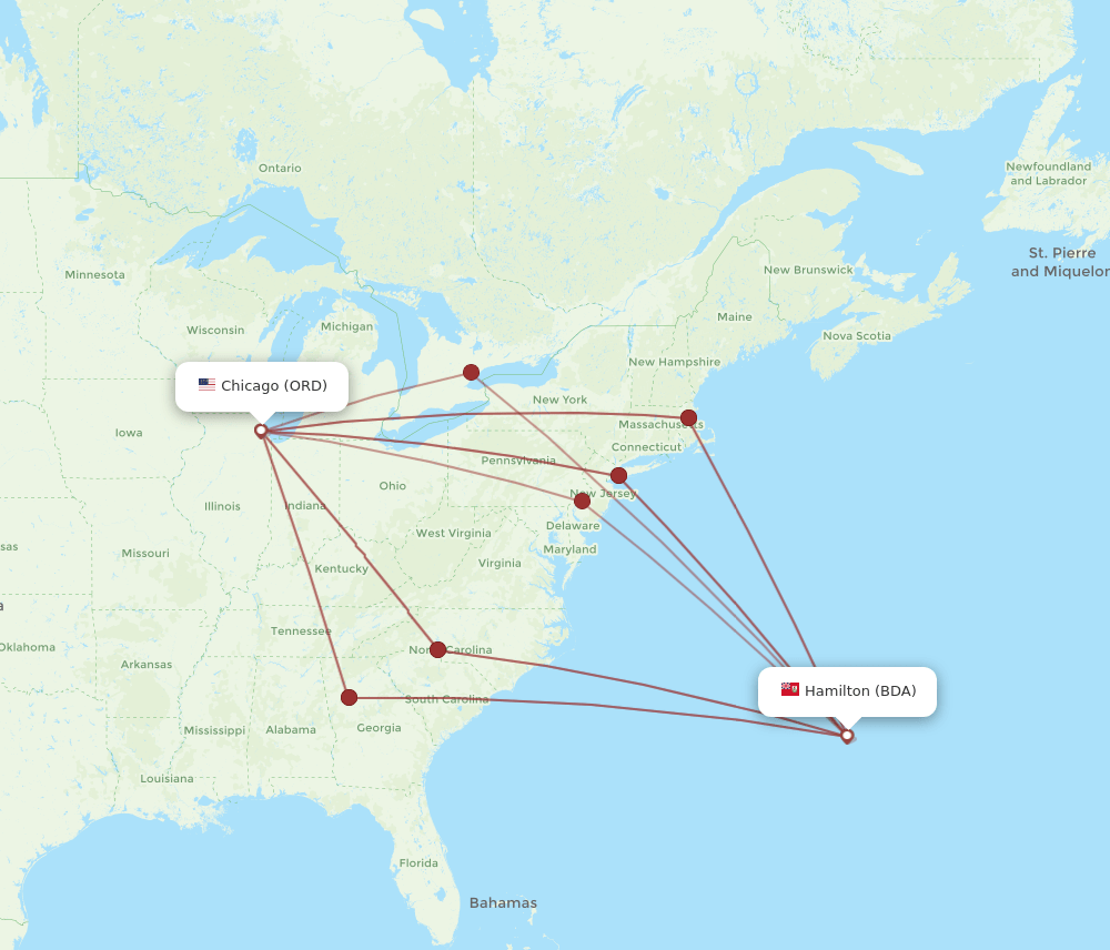 BDA-ORD flight routes