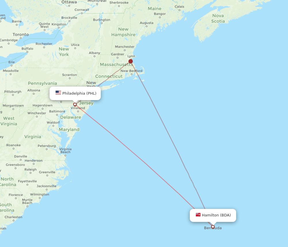 BDA-PHL flight routes