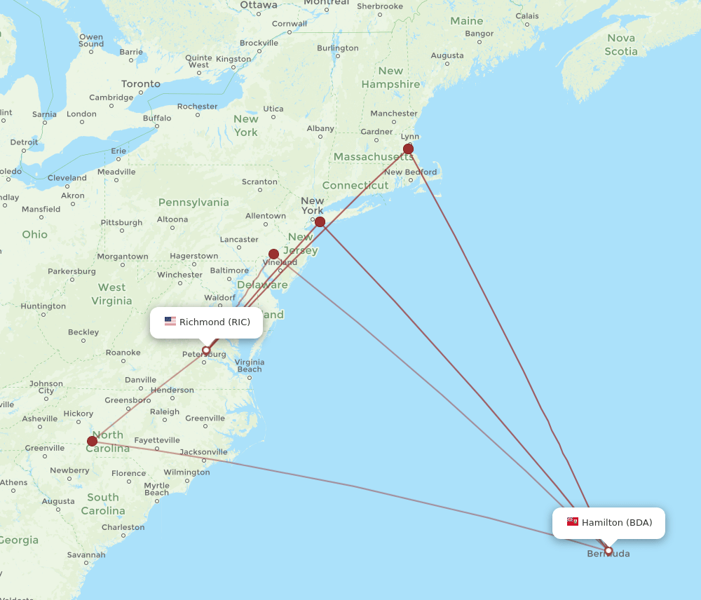 BDA to RIC flights and routes map