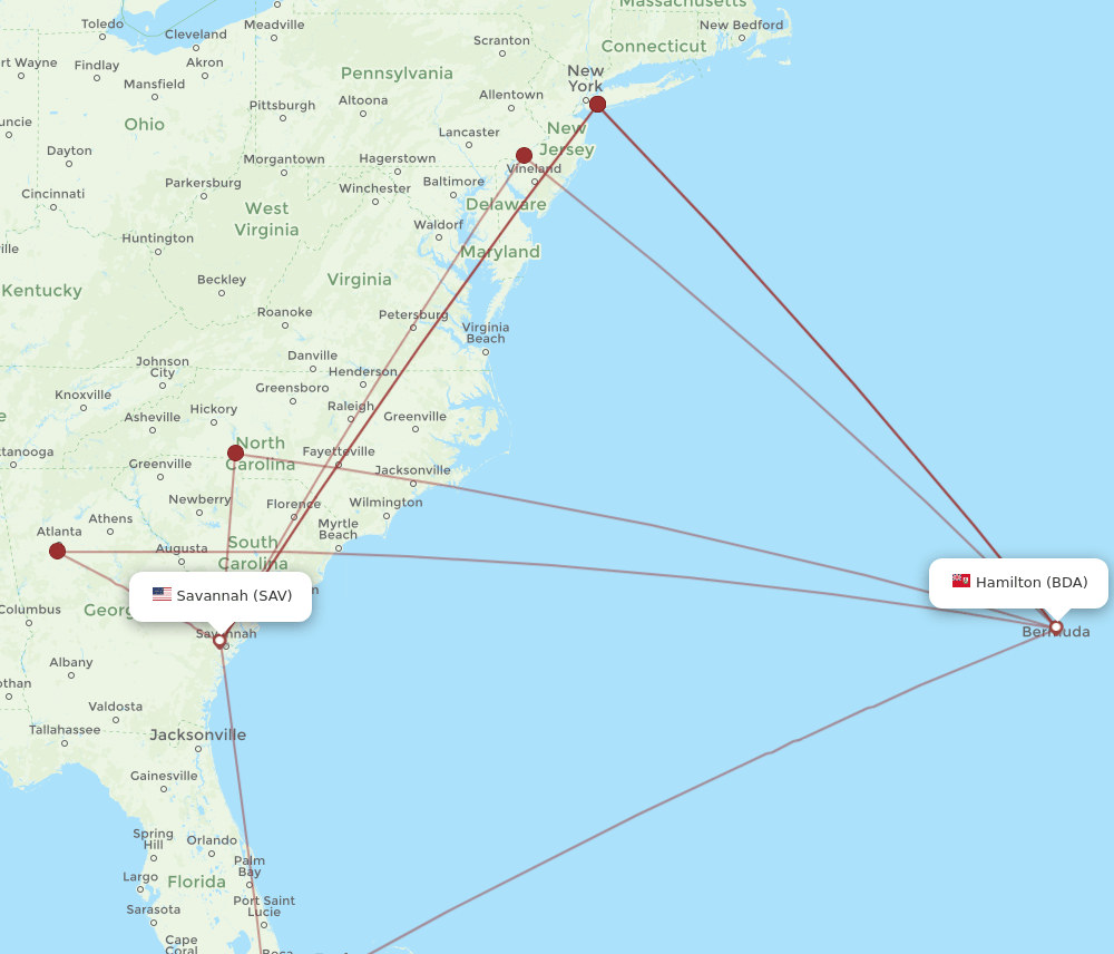 BDA to SAV flights and routes map