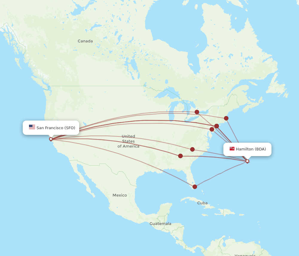 BDA-SFO flight routes