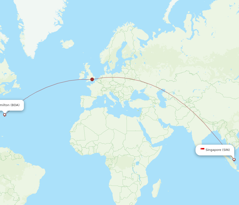 Singapore - Bermuda route map and flight paths