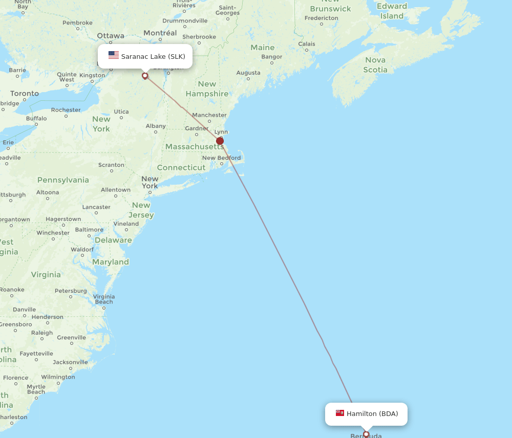 Saranac Lake - Bermuda route map and flight paths