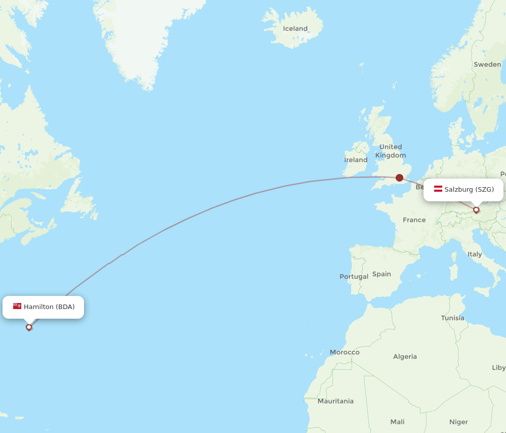 BDA to SZG flights and routes map