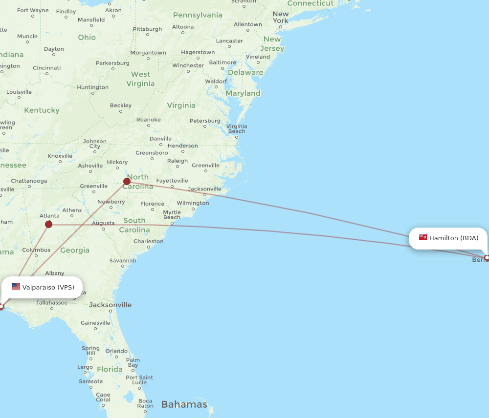 BDA to VPS flights and routes map