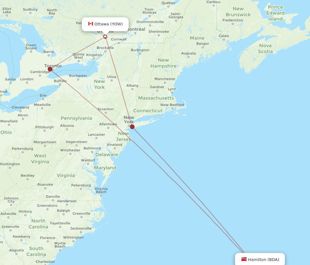 BDA-YOW flight routes
