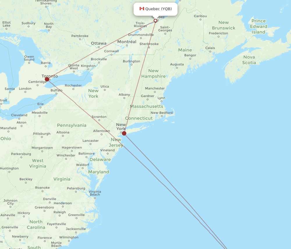 BDA to YQB flights and routes map