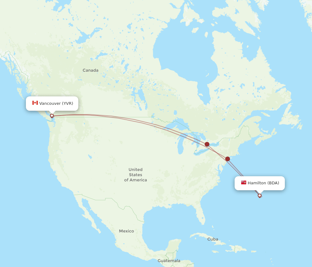 BDA-YVR flight routes