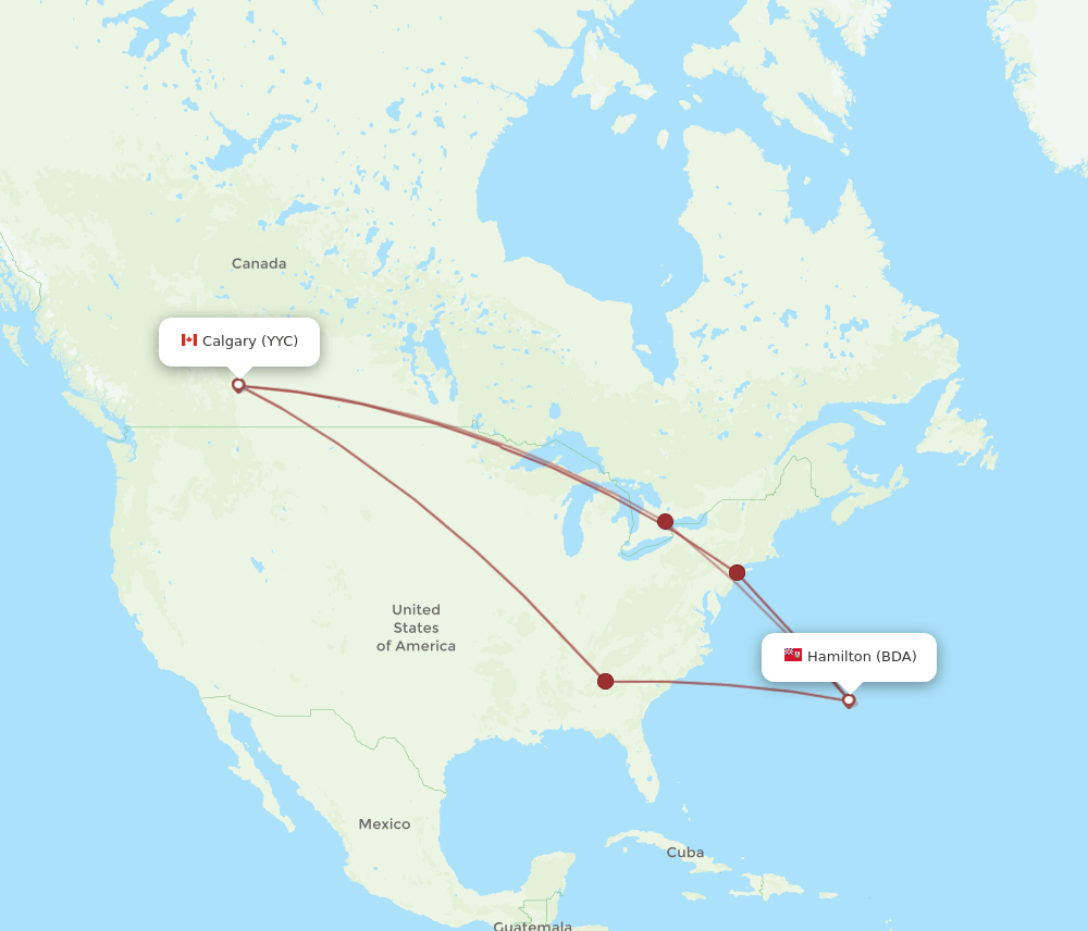 YYC to BDA flights and routes map